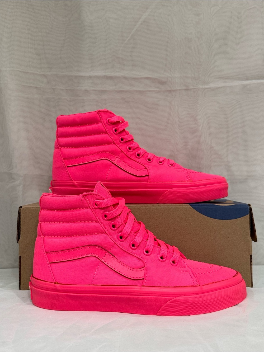 Vans Sk8 Hi | High-Top Canvas Sneakers in Bright Pink Fuchsia | Women 6.5 Men 5